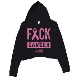 F*ck Cancer Ribbon American Flag Tribute Crop Fleece Hoodie