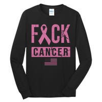 F*ck Cancer Ribbon American Flag Tribute Tall Long Sleeve T-Shirt