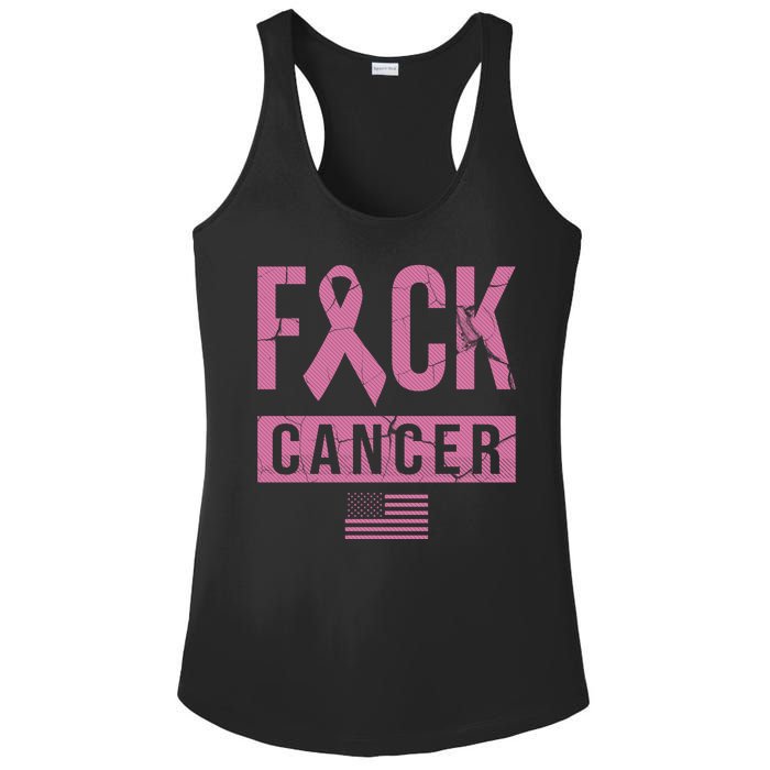 F*ck Cancer Ribbon American Flag Tribute Ladies PosiCharge Competitor Racerback Tank