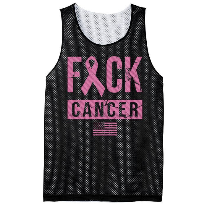 F*ck Cancer Ribbon American Flag Tribute Mesh Reversible Basketball Jersey Tank