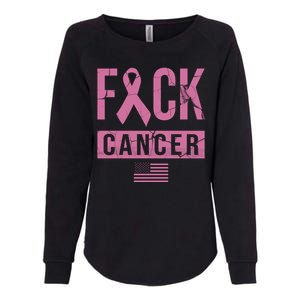 F*ck Cancer Ribbon American Flag Tribute Womens California Wash Sweatshirt