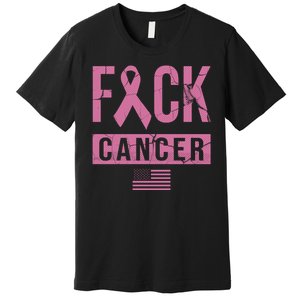 F*ck Cancer Ribbon American Flag Tribute Premium T-Shirt