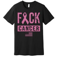 F*ck Cancer Ribbon American Flag Tribute Premium T-Shirt