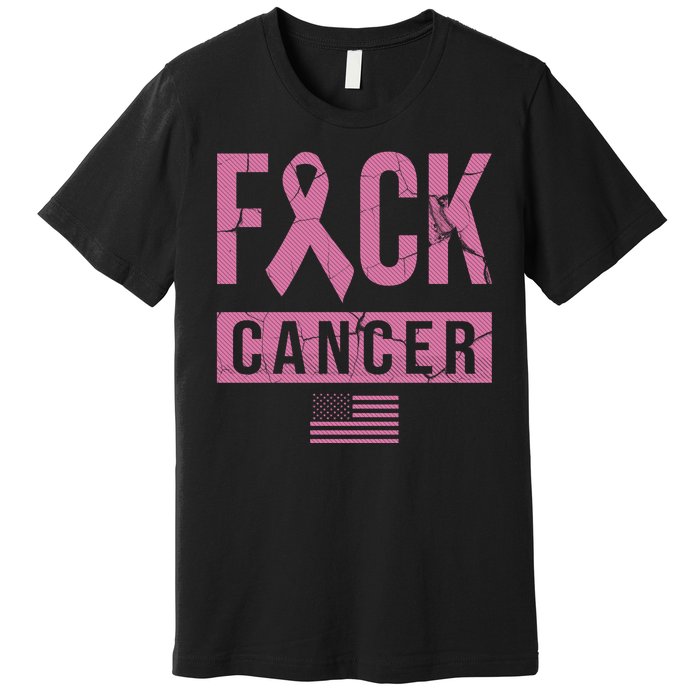 F*ck Cancer Ribbon American Flag Tribute Premium T-Shirt