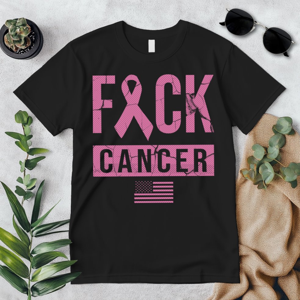 F*ck Cancer Ribbon American Flag Tribute Premium T-Shirt