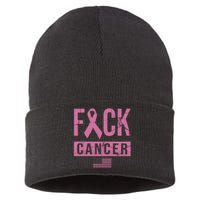 F*ck Cancer Ribbon American Flag Tribute Sustainable Knit Beanie