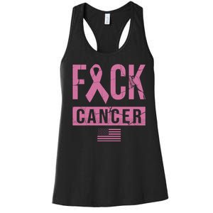 F*ck Cancer Ribbon American Flag Tribute Women's Racerback Tank