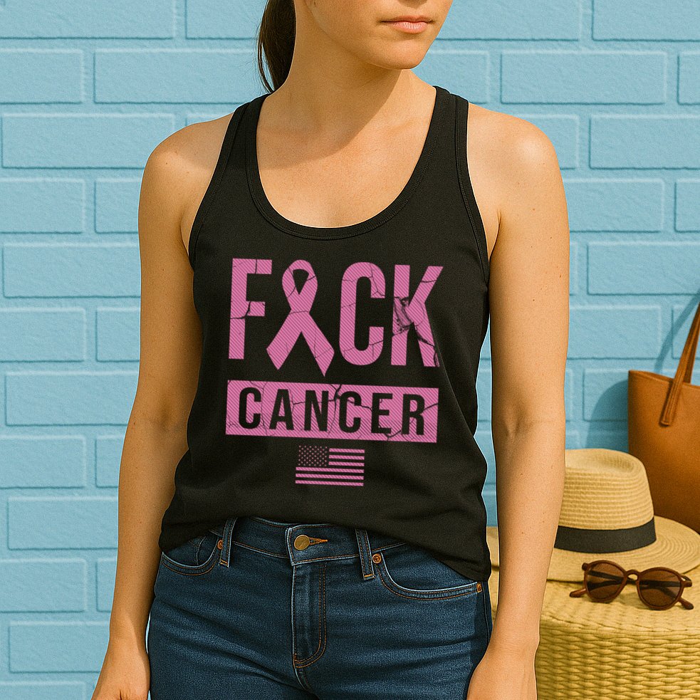 F*ck Cancer Ribbon American Flag Tribute Womens Tank Top