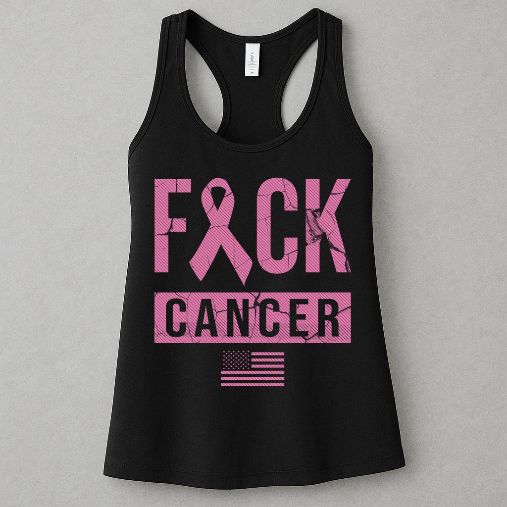 F*ck Cancer Ribbon American Flag Tribute Womens Tank Top