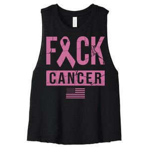 F*ck Cancer Ribbon American Flag Tribute Women's Racerback Cropped Tank