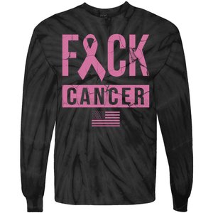 F*ck Cancer Ribbon American Flag Tribute Tie-Dye Long Sleeve Shirt