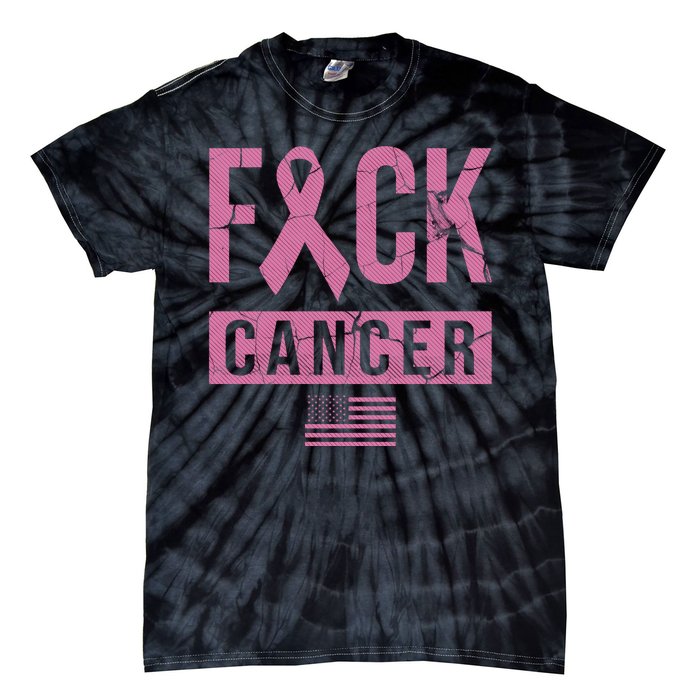 F*ck Cancer Ribbon American Flag Tribute Tie-Dye T-Shirt