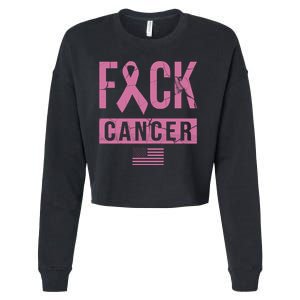 F*ck Cancer Ribbon American Flag Tribute Cropped Pullover Crew