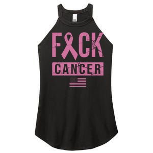 F*ck Cancer Ribbon American Flag Tribute Women's Perfect Tri Rocker Tank