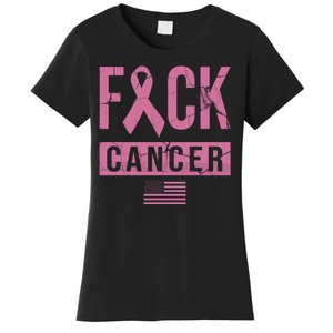 F*ck Cancer Ribbon American Flag Tribute Women's T-Shirt