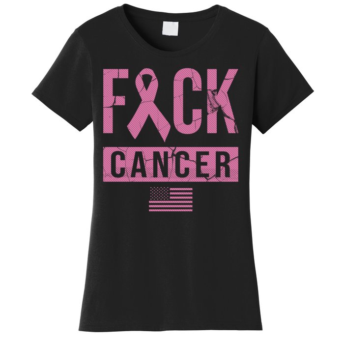 F*ck Cancer Ribbon American Flag Tribute Women's T-Shirt