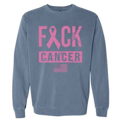 F*ck Cancer Ribbon American Flag Tribute Garment-Dyed Sweatshirt