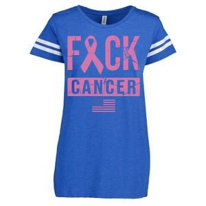 F*ck Cancer Ribbon American Flag Tribute Enza Ladies Jersey Football T-Shirt