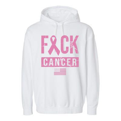 F*ck Cancer Ribbon American Flag Tribute Garment-Dyed Fleece Hoodie