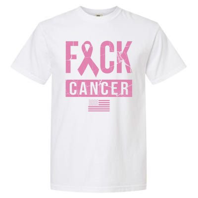 F*ck Cancer Ribbon American Flag Tribute Garment-Dyed Heavyweight T-Shirt