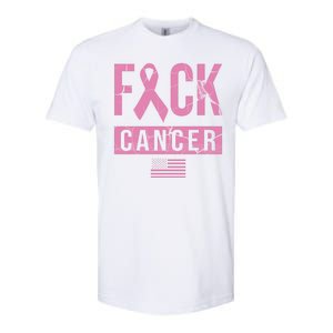 F*ck Cancer Ribbon American Flag Tribute Softstyle CVC T-Shirt