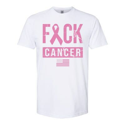 F*ck Cancer Ribbon American Flag Tribute Softstyle CVC T-Shirt