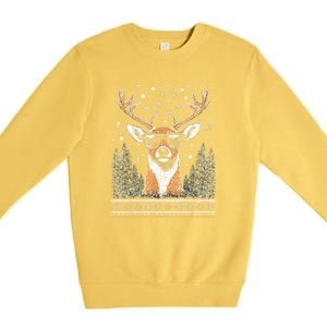 Funny Christmas Reindeer With Sunglasses Ugly Christmas Gift Premium Crewneck Sweatshirt