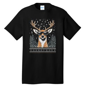 Funny Christmas Reindeer With Sunglasses Ugly Christmas Gift Tall T-Shirt