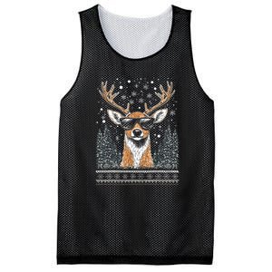 Funny Christmas Reindeer With Sunglasses Ugly Christmas Gift Mesh Reversible Basketball Jersey Tank