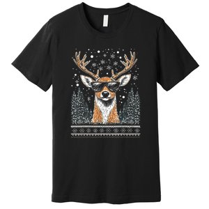 Funny Christmas Reindeer With Sunglasses Ugly Christmas Gift Premium T-Shirt