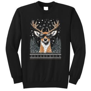 Funny Christmas Reindeer With Sunglasses Ugly Christmas Gift Tall Sweatshirt