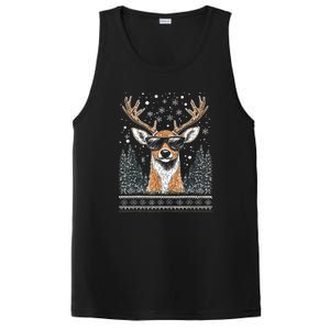 Funny Christmas Reindeer With Sunglasses Ugly Christmas Gift PosiCharge Competitor Tank