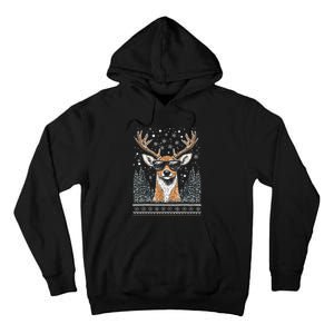 Funny Christmas Reindeer With Sunglasses Ugly Christmas Gift Tall Hoodie