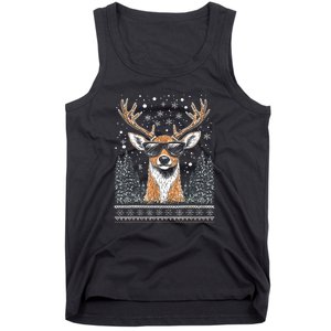 Funny Christmas Reindeer With Sunglasses Ugly Christmas Gift Tank Top