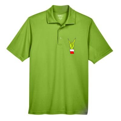 Funny Christmas Rock On Hand Rock & Roll Elf Xmas Gift Men's Origin Performance Pique Polo