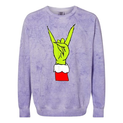 Funny Christmas Rock On Hand Rock & Roll Elf Xmas Gift Colorblast Crewneck Sweatshirt