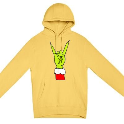 Funny Christmas Rock On Hand Rock & Roll Elf Xmas Gift Premium Pullover Hoodie