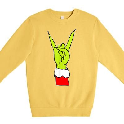 Funny Christmas Rock On Hand Rock & Roll Elf Xmas Gift Premium Crewneck Sweatshirt