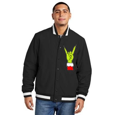 Funny Christmas Rock On Hand Rock & Roll Elf Xmas Gift Insulated Varsity Jacket