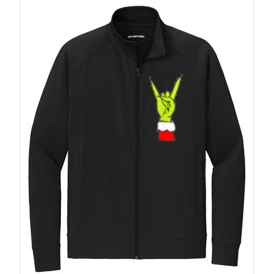 Funny Christmas Rock On Hand Rock & Roll Elf Xmas Gift Stretch Full-Zip Cadet Jacket