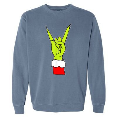 Funny Christmas Rock On Hand Rock & Roll Elf Xmas Gift Garment-Dyed Sweatshirt