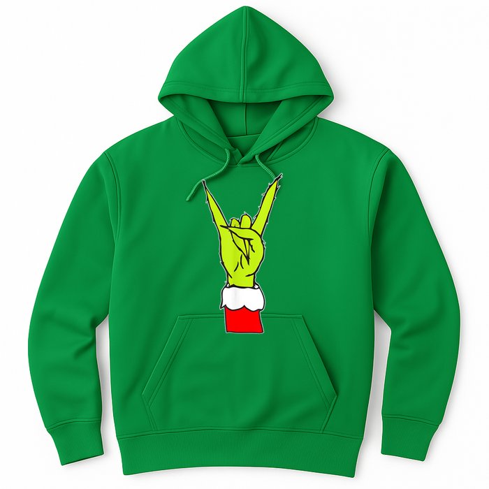 Funny Christmas Rock On Hand Rock & Roll Elf Xmas Gift Hoodie