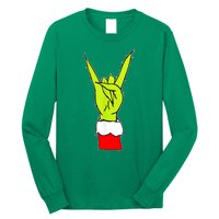 Funny Christmas Rock On Hand Rock & Roll Elf Xmas Gift Long Sleeve Shirt