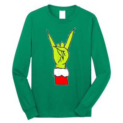 Funny Christmas Rock On Hand Rock & Roll Elf Xmas Gift Long Sleeve Shirt