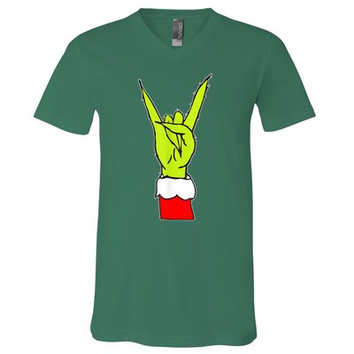 Funny Christmas Rock On Hand Rock & Roll Elf Xmas Gift V-Neck T-Shirt