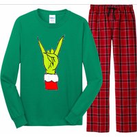 Funny Christmas Rock On Hand Rock & Roll Elf Xmas Gift Long Sleeve Pajama Set