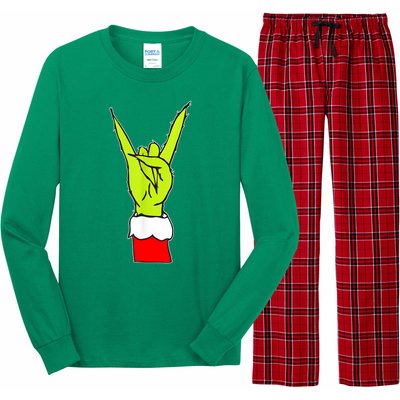 Funny Christmas Rock On Hand Rock & Roll Elf Xmas Gift Long Sleeve Pajama Set