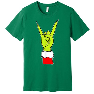 Funny Christmas Rock On Hand Rock & Roll Elf Xmas Gift Premium T-Shirt