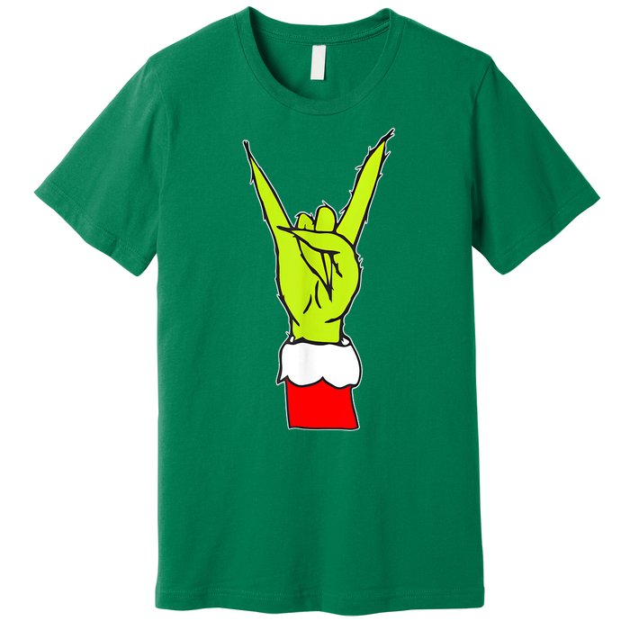 Funny Christmas Rock On Hand Rock & Roll Elf Xmas Gift Premium T-Shirt