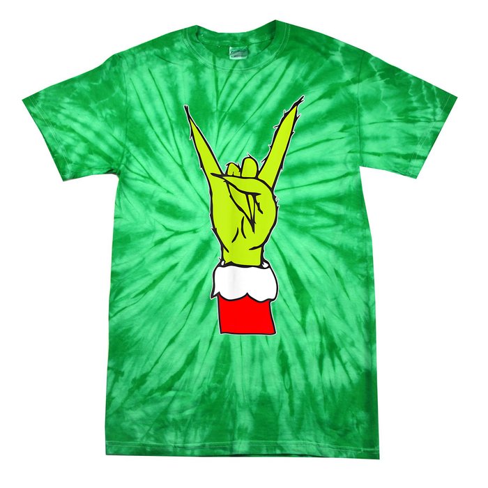 Funny Christmas Rock On Hand Rock & Roll Elf Xmas Gift Tie-Dye T-Shirt